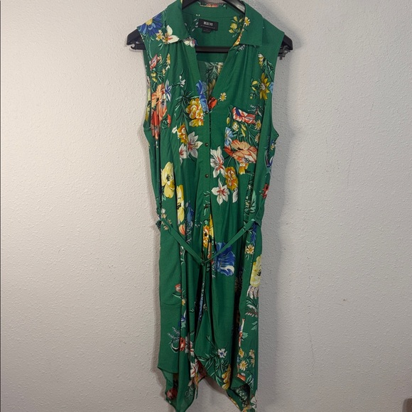 Anthropologie Maeve Rory Women Green Floral Midi Dress Size 12P - Picture 4 of 11